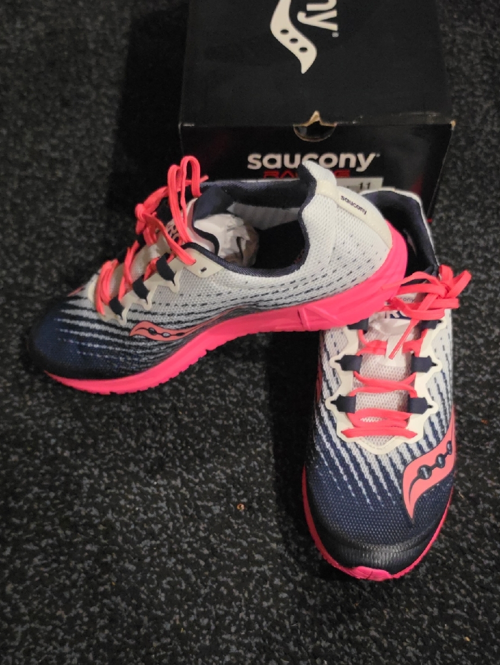 Saucony Type A9 Women's Running Shoes - Navy, White & Hot Pink Accent